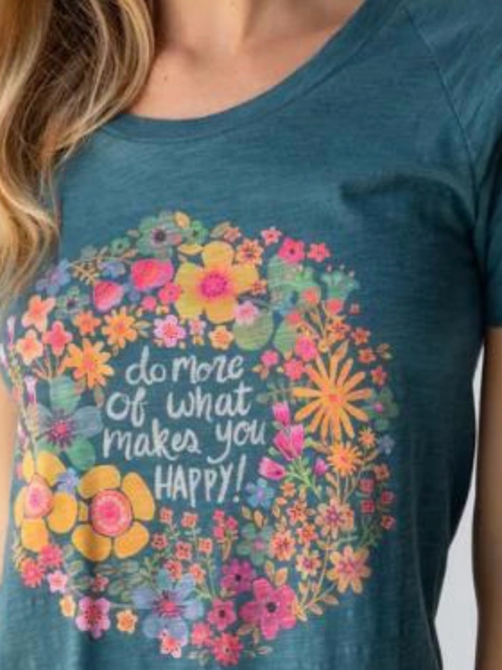 NATURAL LIFE Teal Short-Sleeve Tee with Colorful Floral Graphic XL